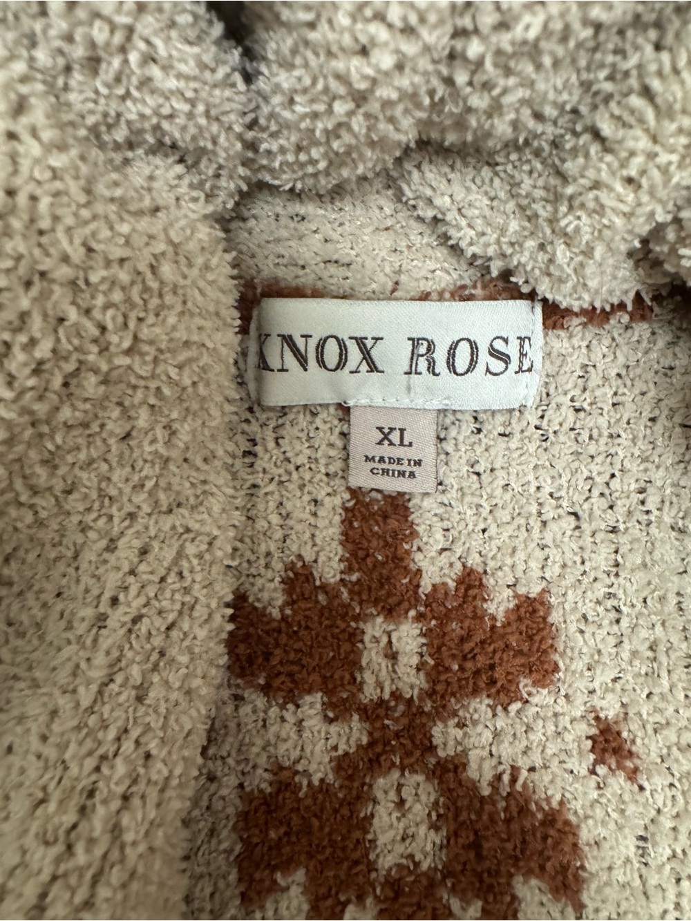 Knox Rose Cozy Cream & Rust Patterned Open Cardigan Sweater - Picture 3 of 3